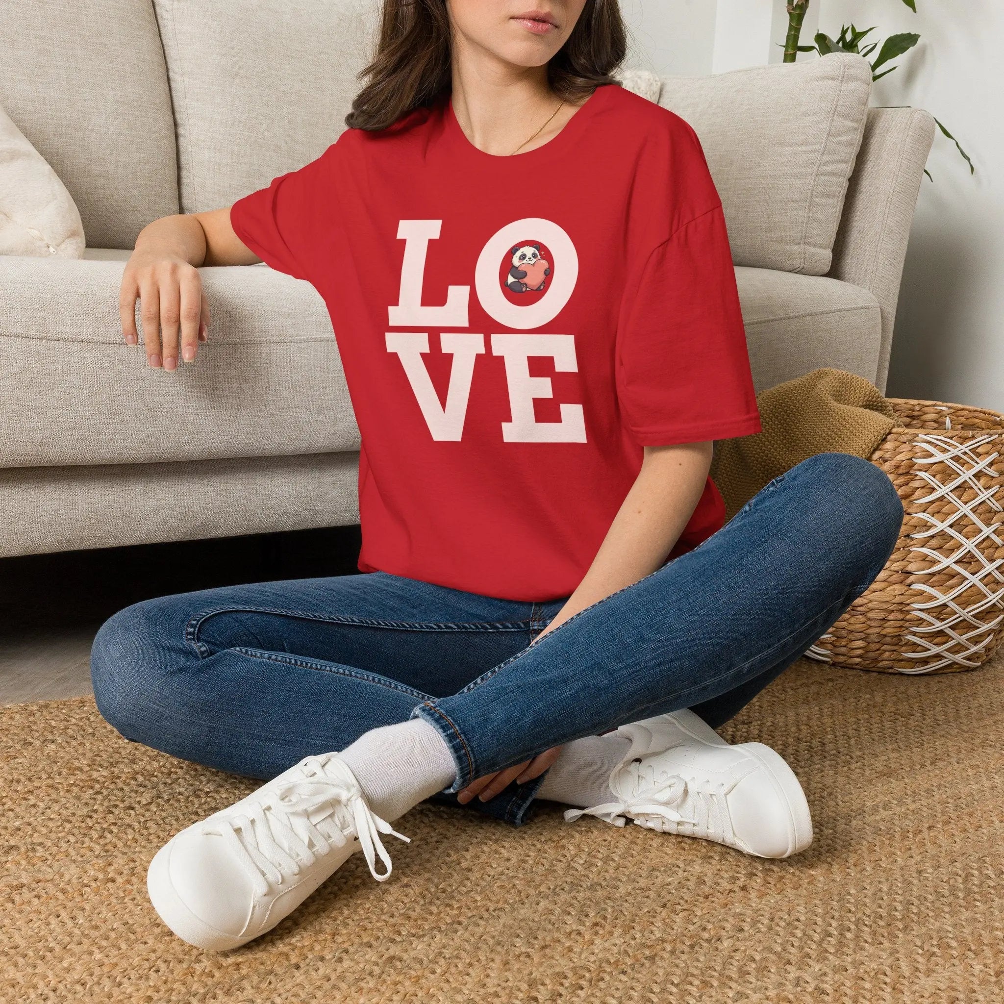 Love Panda T-Shirt — Cute Panda Holding Heart Graphic Tee Printify