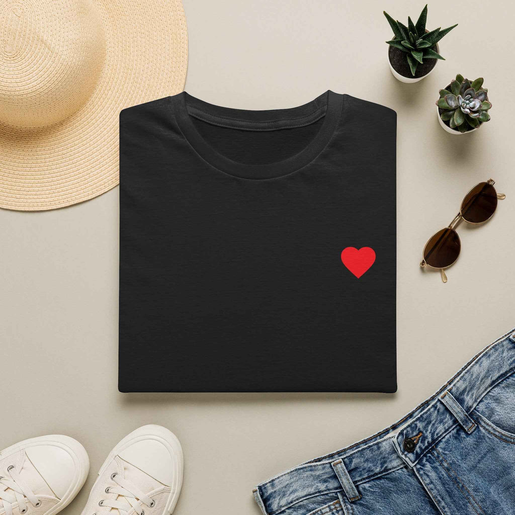 Minimal Red Heart Tee — Small Heart Chest Graphic T-Shirt