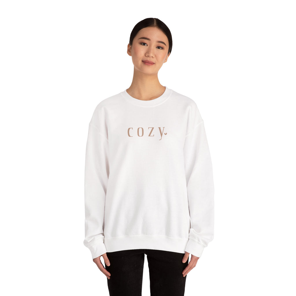 Cozy Crewneck Sweatshirt — Minimal 'COZY.' Soft White Pullover