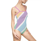 Pastel Stripe One-Piece Swimsuit — Women's Colorblock Beach Swimwear Printify