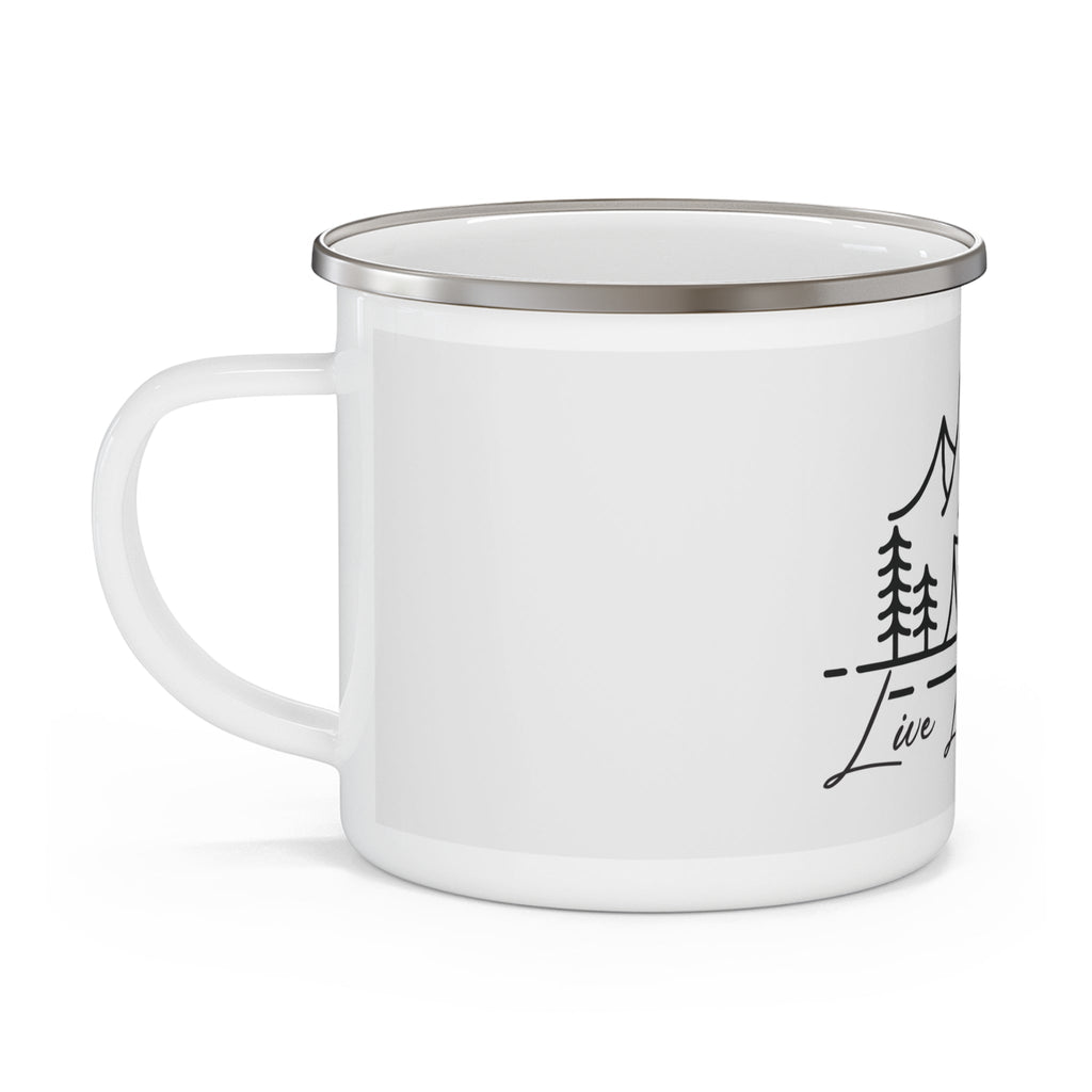 Live Love Camp Enamel Mug — Camping Camper Tent Mountain Coffee Cup Printify