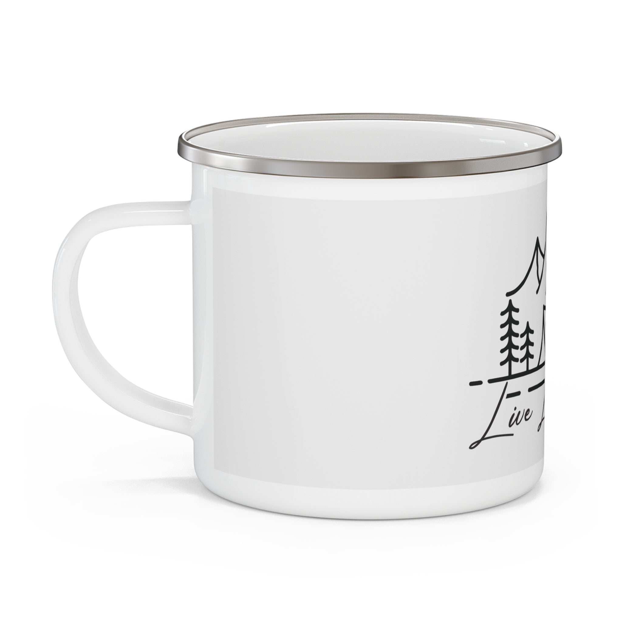 Live Love Camp Enamel Mug — Camping Camper Tent Mountain Coffee Cup Printify