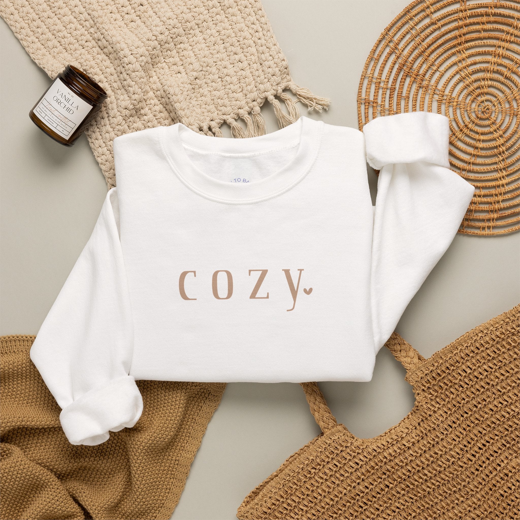 Cozy Crewneck Sweatshirt — Minimal 'COZY.' Soft White Pullover