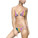 Striped Retro Colorblock Bikini — Women's Tie-Side Triangle Swimsuit Printify