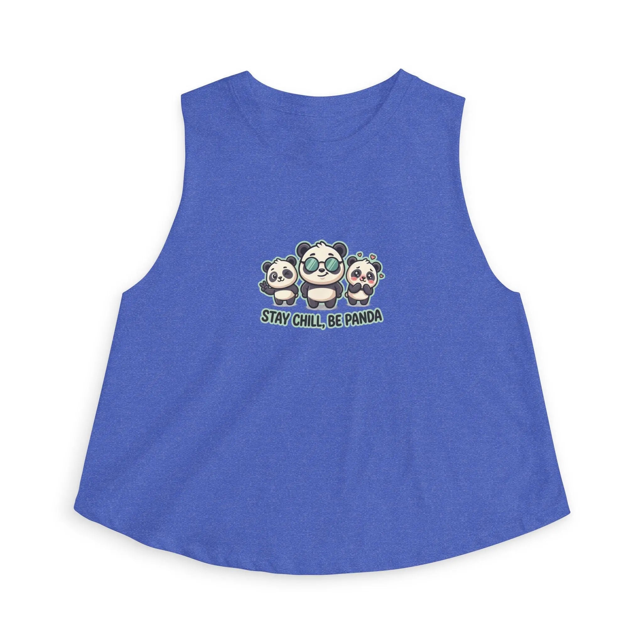 Cute panda graphic crop top featuring playful panda designs and the text 'Stay Chill Be Panda'.