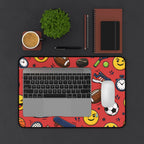 Back To School Sports Emojis Desk Mat featuring athletic icons, perfect for kids & teens studying or gaming.