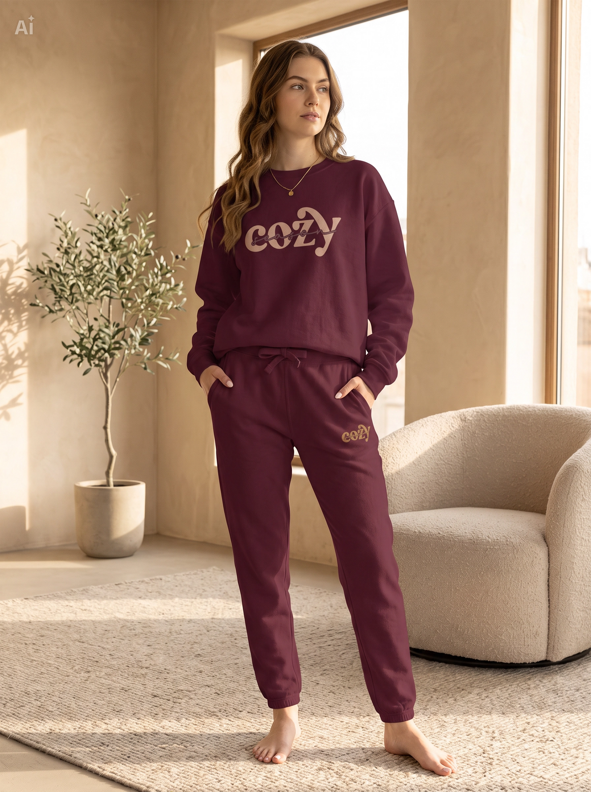 Cozy Season Crewneck and Sweatpants (embroidered) Bundle!