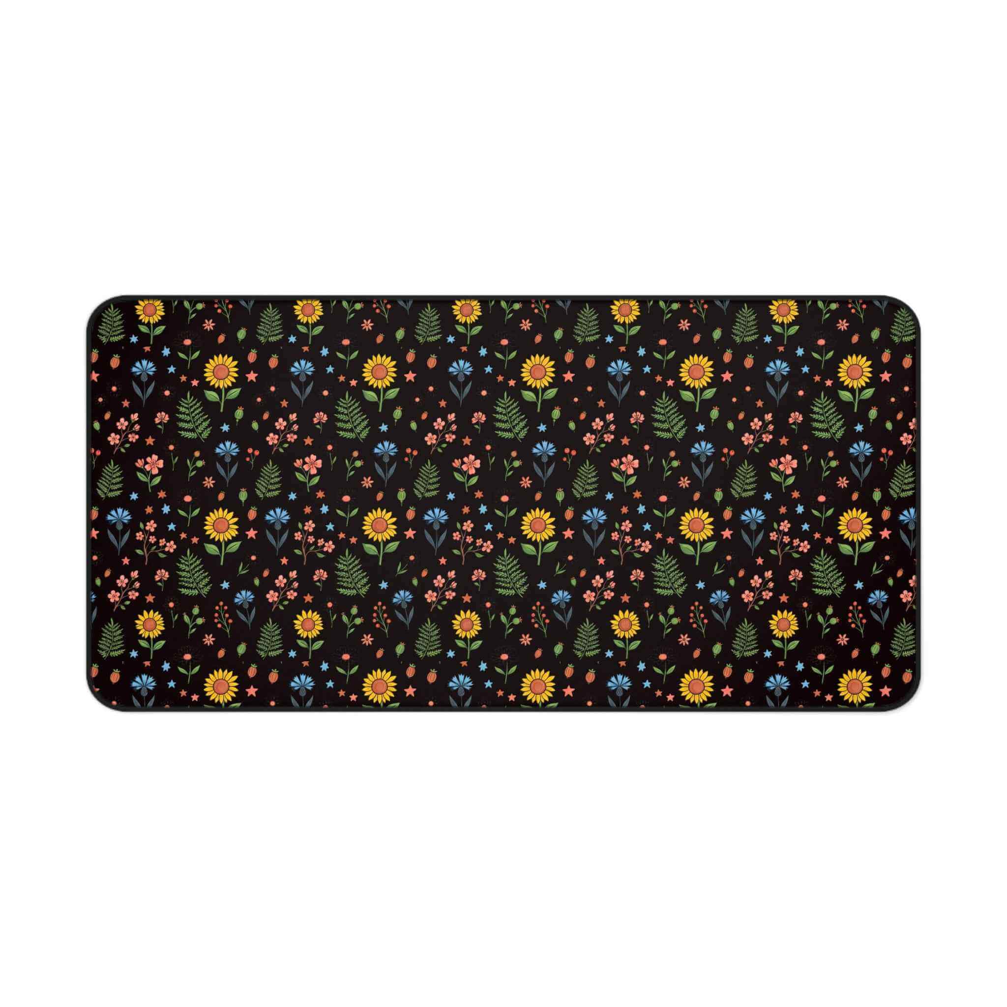 Floral Folk Art Desk Mat — Colorful Wildflower Pattern Mouse Pad