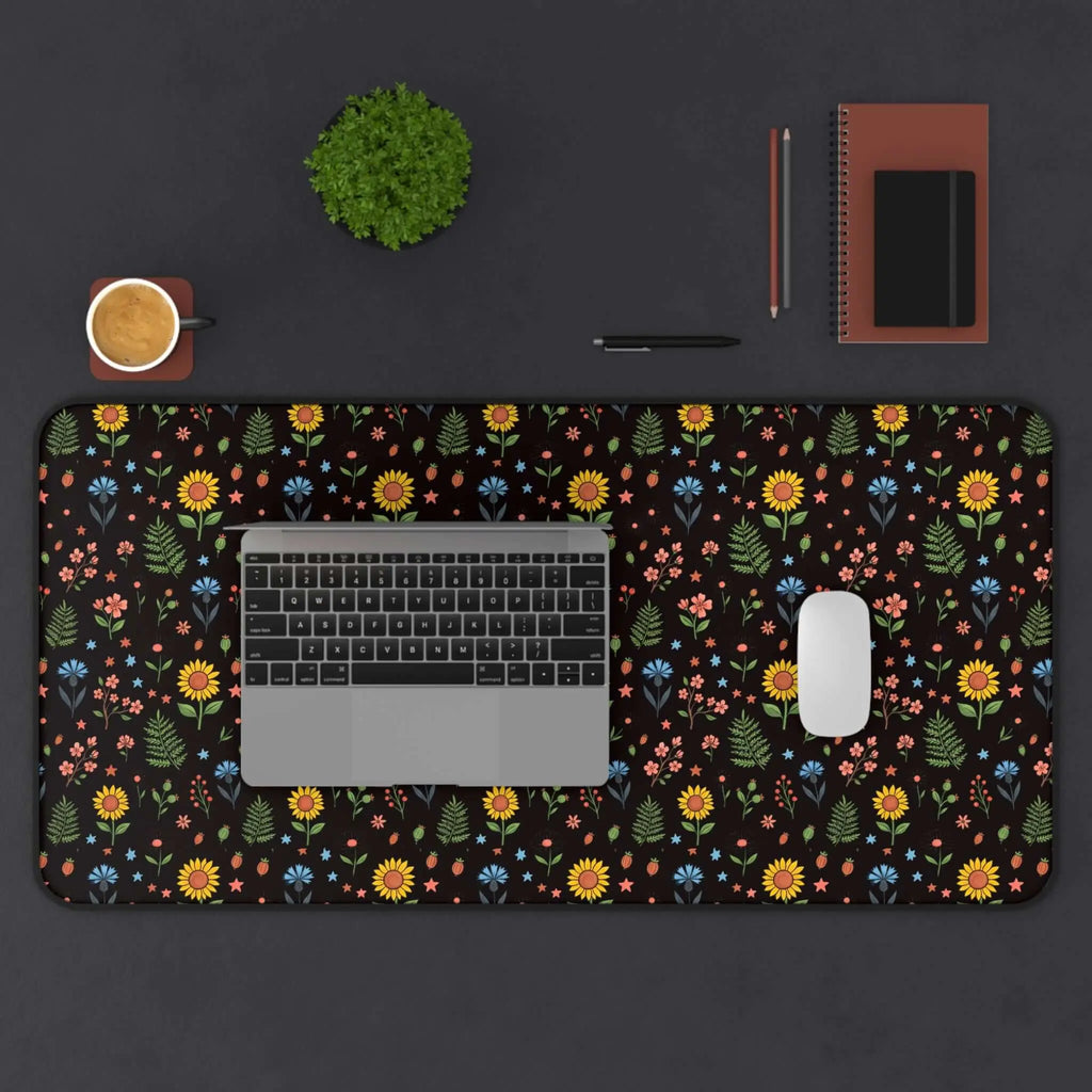 Floral Folk Art Desk Mat — Colorful Wildflower Pattern Mouse Pad Printify