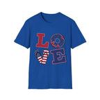 Patriotic "LOVE" T-Shirt — American Flag Donut & Flip-Flop Summer Tee Printify