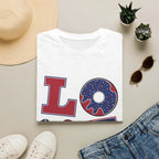 Patriotic "LOVE" T-Shirt — American Flag Donut & Flip-Flop Summer Tee Printify