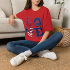 Patriotic "LOVE" T-Shirt — American Flag Donut & Flip-Flop Summer Tee Printify