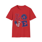 Patriotic "LOVE" T-Shirt — American Flag Donut & Flip-Flop Summer Tee Printify
