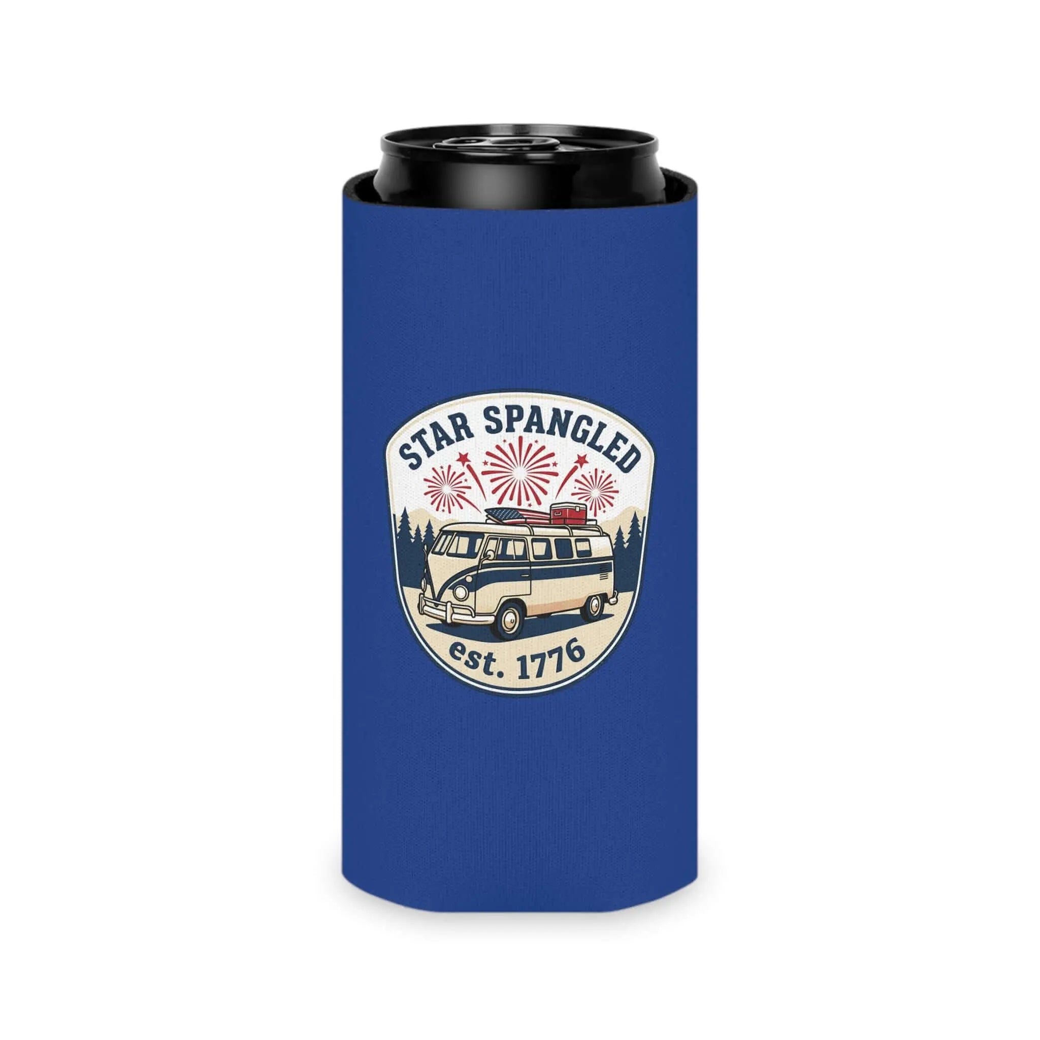 Star Spangled Van Can koozie— Patriotic 1776 RV Beer Cooler Printify