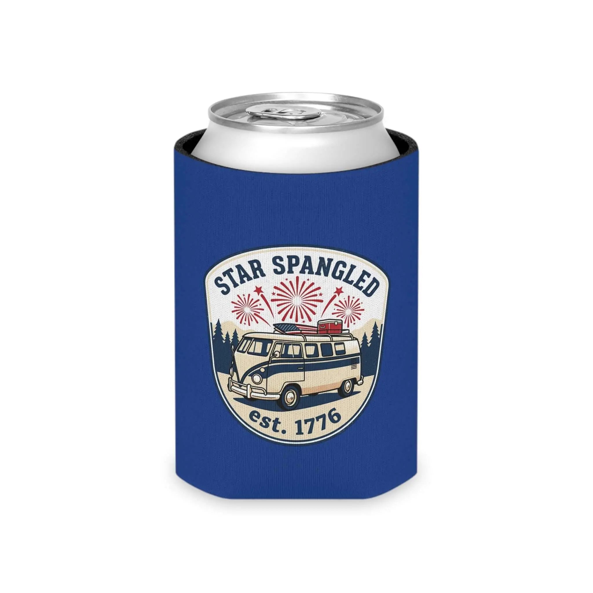 Star Spangled Van Can koozie— Patriotic 1776 RV Beer Cooler Printify