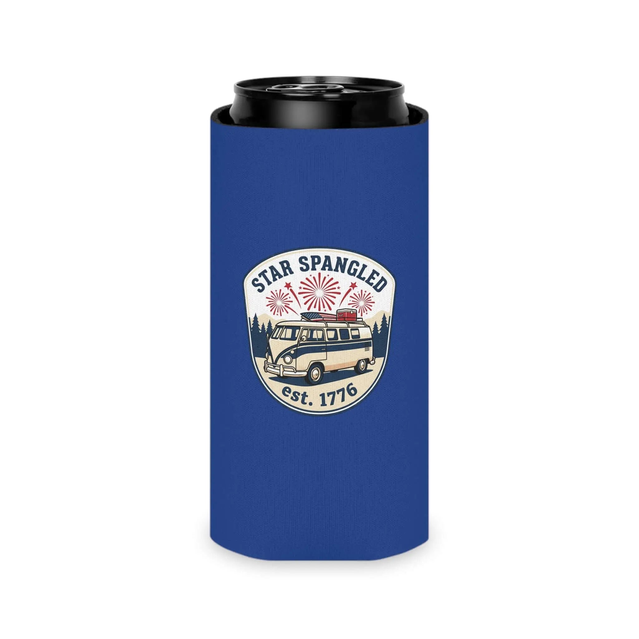 Star Spangled Van Can koozie— Patriotic 1776 RV Beer Cooler Printify